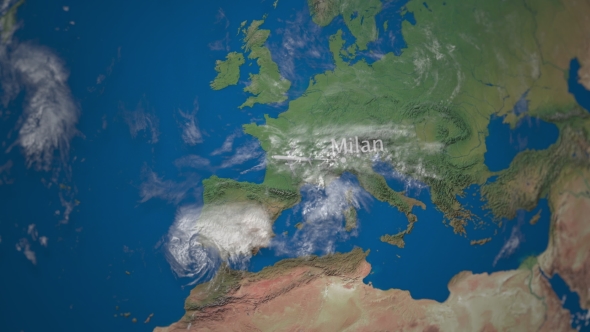 Route of Commercial Airplane Flying From Milan To New York on the Earth Globe alt