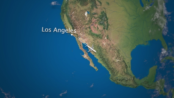 Route of Commercial Airplane Flying From Los Angeles To Rio De Janeiro on the Earth Globe alt