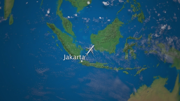 Route of Commercial Airplane Flying From Jakarta To Tokyo on the Earth Globe alt