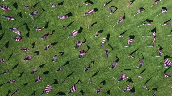 Top down view of American Flags waving