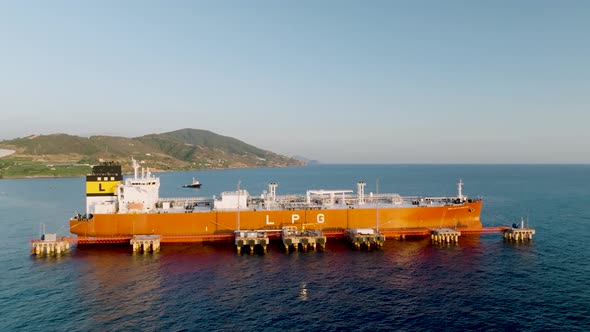 A Gas Tanker is at Sea Aerial View 4 K Turkey Alanya