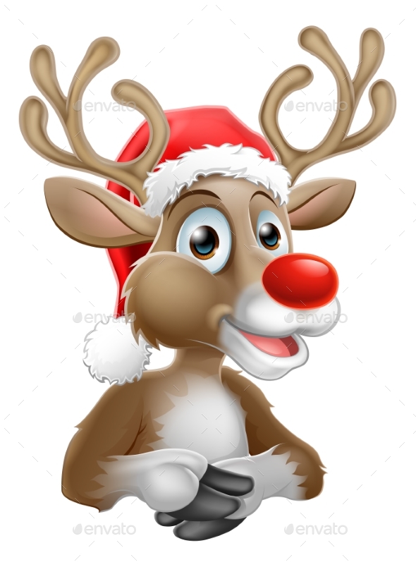 Cartoon Reindeer With Christmas Santa Hat