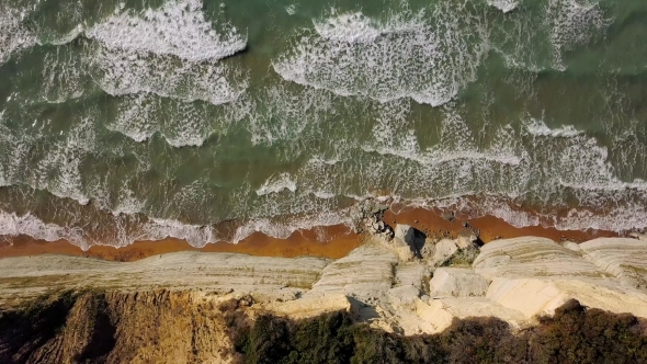 Top View of a Deserted Beach Near the Cliff. Greek Coast of the Ionian Sea
