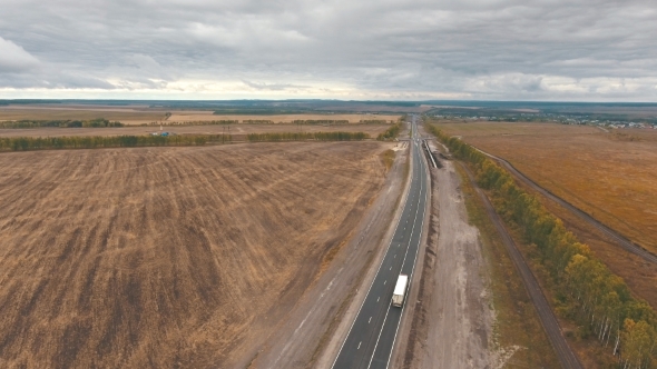 View Over the Early Autumn Fields and a Dual Carriageway Road From the Air