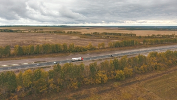 Early Autumn Fields and a Dual Carriageway Road From the Air