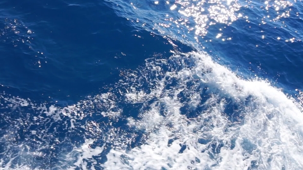 Beautiful Deep Blue Mediterranean Sea Water. Ocean Waves. Cruise Ship Vacation in Europe