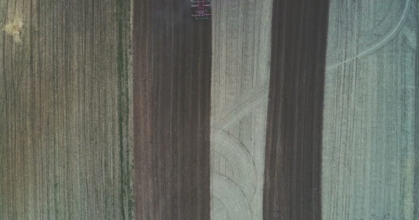 Aerial View of Tractor Sowing Field