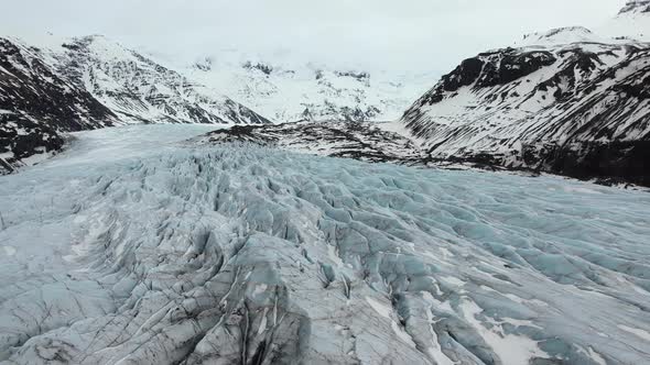 Aerial view of Svinafellsjokull Glacier in wintertime in Iceland.