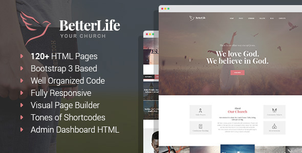 BetterLife - Church & Religious HTML template with Visual Page Builder and Dashboard