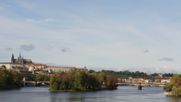 Vltava River. Prague Old Town Panorama , Czech Republic.