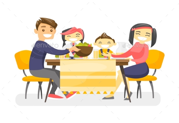 Happy Multiethnic Family Dining at the Table