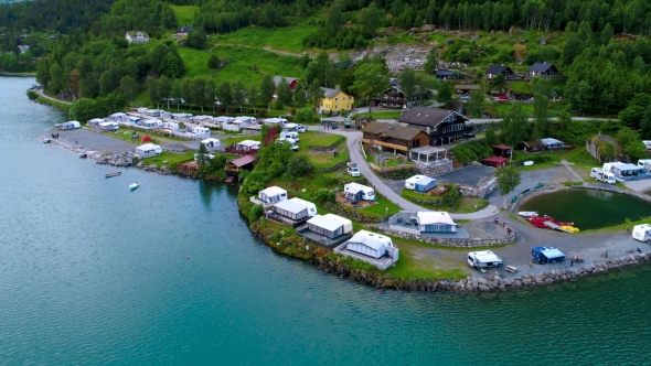 Beautiful Nature Norway Aerial View of the Campsite To Relax