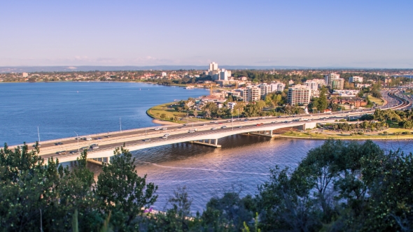 Highway and River on Sunset