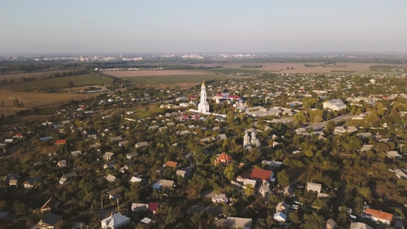 Aerial Countryside Landscape Village with Church in