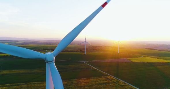 Windmill Farm Aerial View Wind Power - Renewable Energy