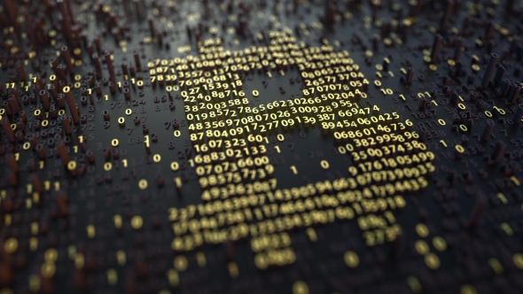 Bitcoin Symbol Made of Golden Numbers alt
