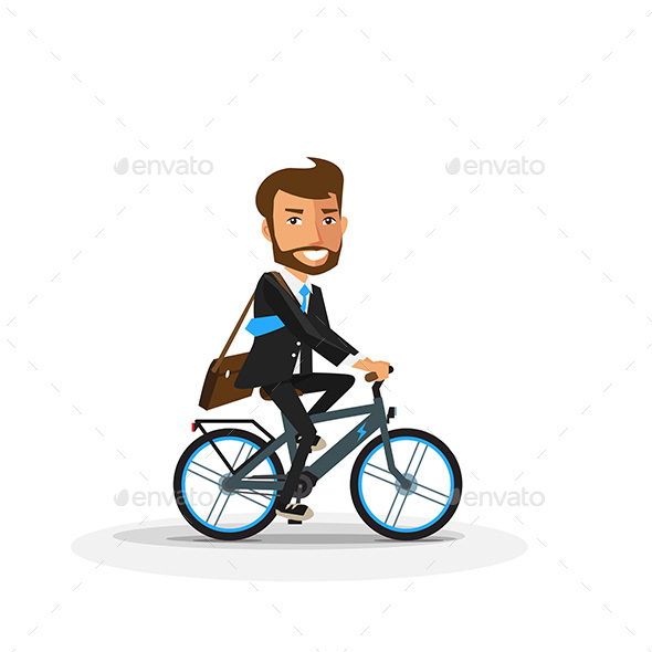 Smiling Businessman Riding an Electric Bicycle