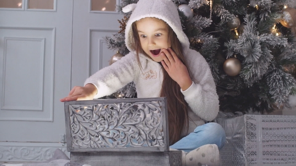 Christmas Magic Gift Box and Happy Child