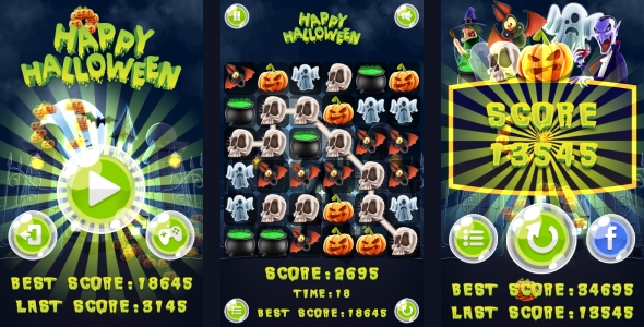 Happy Halloween Match3 - HTML5 Game + Android (Construct 3 | Construct 2 | Capx)