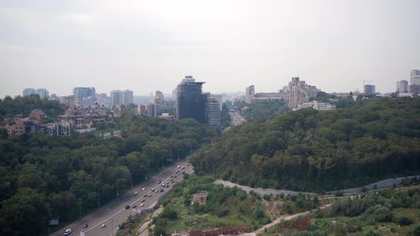 Aerial shot of Kiev from motherland statue