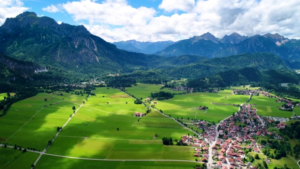 Panorama From the Air Forggensee and Schwangau, Germany, Bavaria