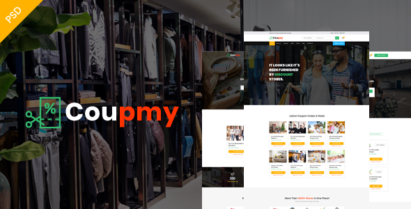 Coupmy-Coupons, Affiliates, Offers, Deals, Discounts & Marketplace PSD Template