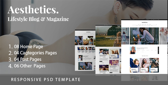 Aesthetics. Lifestyle Blog & Magazine PSD Template