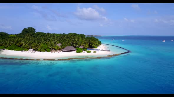 Aerial view landscape of luxury bay beach holiday by blue ocean and white sand background of a daytr