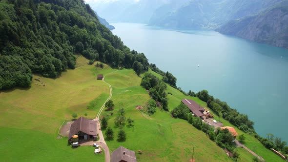 Aerial Video of Alp in Switzerland, Drone Nature And Lake