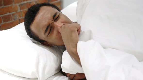 Portrait of Sick African Man Coughing, Throat Sore