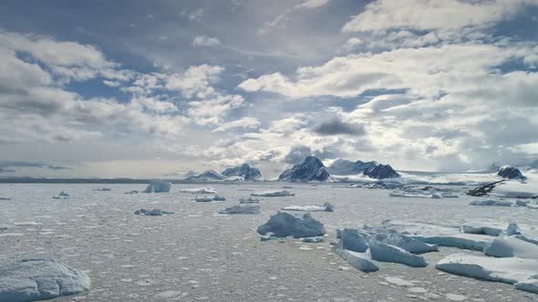 Aerial Shot of Antarctic Ocean. Fast Moving Clouds