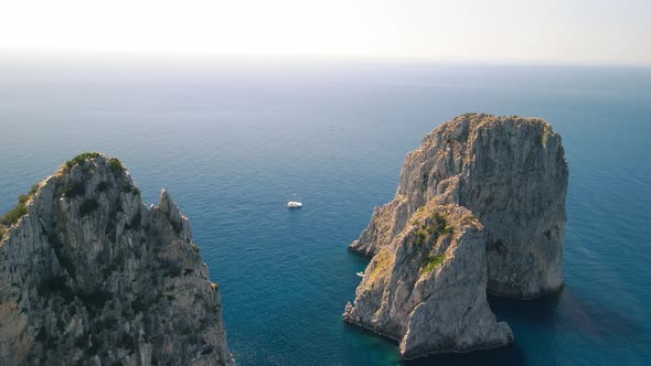 Overhead Aerial View of Faraglioni From a Drone Capri