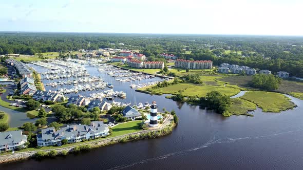 Aerial view of intercoastal marina in South Carolina.