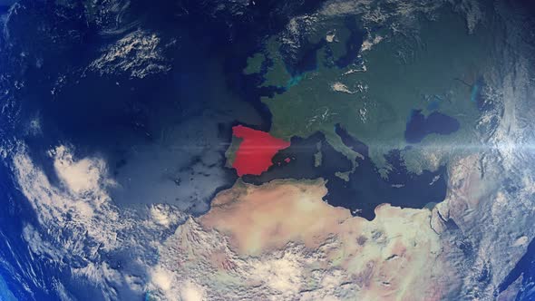 Realistic Earth Zoom Red Alert Highlight Country Spain