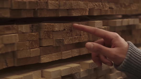 Heap Stack Of Warehouse Wooden Planks Slats Stacked In The Correct Order, Storekeeper Recounts