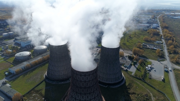 Aerial View: Smoke From Heavy Industry Factory