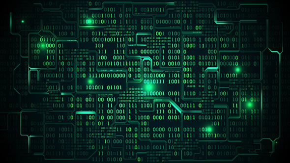 Abstract Electronic Circuit Board with Binary Code, Matrix Background