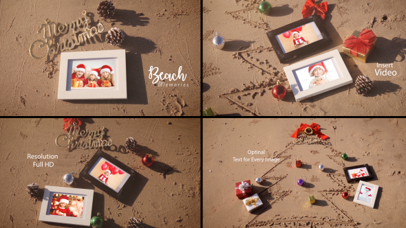 Christmas Photo Frame On The Beach