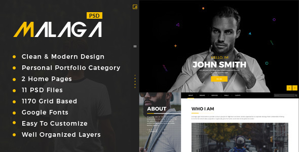 Malaga : Personal Portfolio PSD Template – 1 Sold!