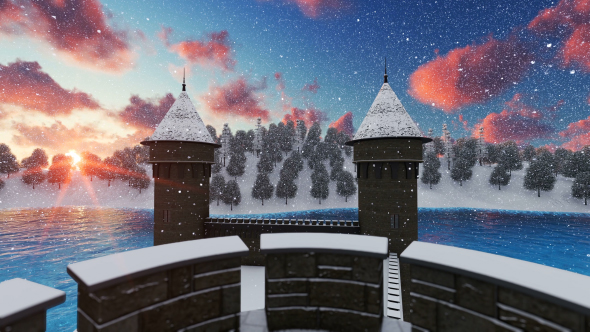 Sunset from Castle in Snowy Weather alt