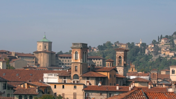 Panorama of Old Bergamo, Italy. Bergamo, Also Called La Citt Dei Mille, "The City of the Thousand