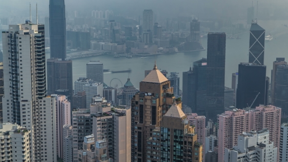 View of Hong Kong From Victoria Peak in a Foggy Morning