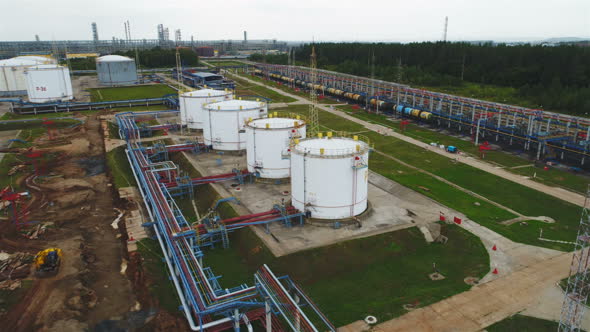 Flycam Moves above Petrochemical Tanks on Oil Company Territory