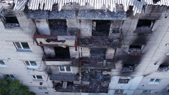 War in Ukraine  a Destroyed Building in the City of Makariv