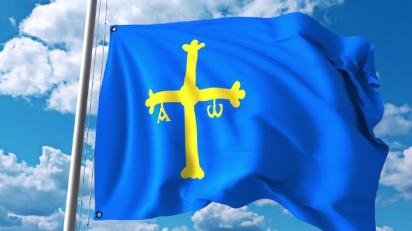 Waving Flag of Asturias an Autonomous Community in Spain