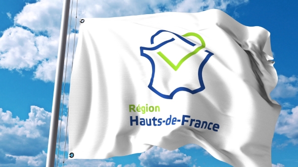 Waving Flag with Logo of Hauts-de-France a Region of France alt