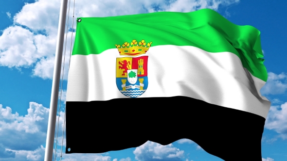 Waving Flag of Extremadura an Autonomous Community in Spain alt