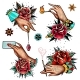 Old School Tattoo Roses and Hands Set - GraphicRiver Item for Sale