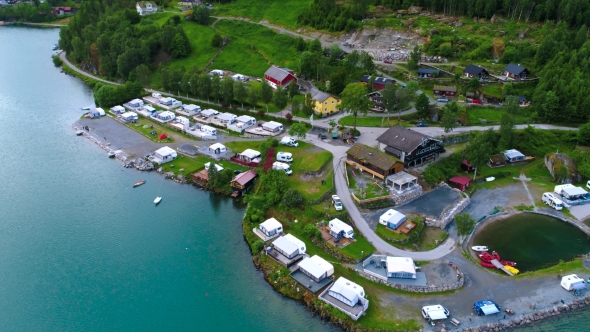 Beautiful Nature Norway Aerial View of the Campsite To Relax.