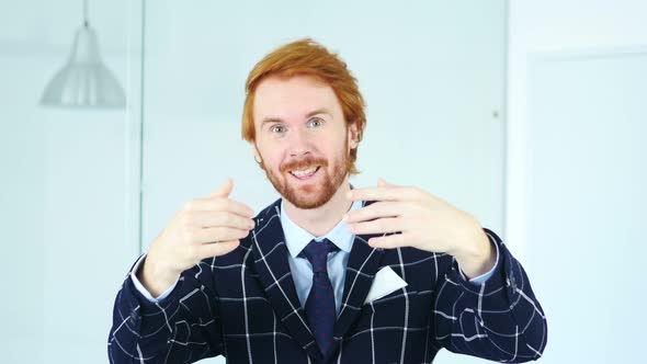 Redhead Businessman Inviting for Job, invitation Gesture